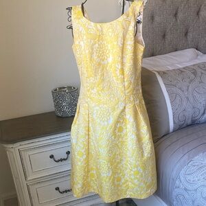 Carmen Marc Valvo Yellow Floral Fit-&-Flare Mini Dress